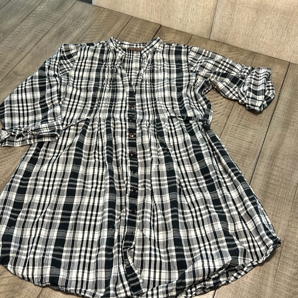 Speed Control New York Black Plaid Button Down Blouse Tunic VGUC